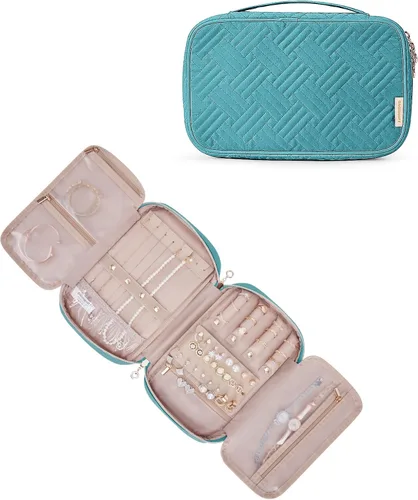 Miniatura 35 de BAGSMART - Estuche de joyería de viaje, organizador de joyas para mujeres y niñas, bolsa de almacenamiento con cierre para collares enrollados, Beige