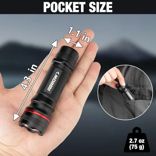 Miniatura 4 de Arrow - Linterna LED de 350 lúmenes, luz de flash brillante con modos alto/bajo/estroboscópico, linternas de mano de tamaño bolsillo