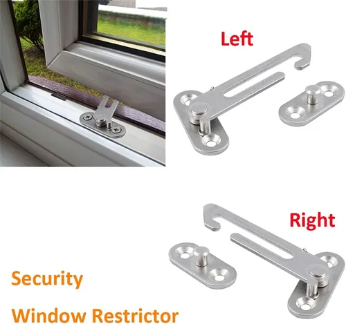 Miniatura 2 de Restrictor de ventana UPVC para bebés y niños, bloqueo de seguridad de acero inoxidable, 1 pieza de lado izquierdo + lado derecho