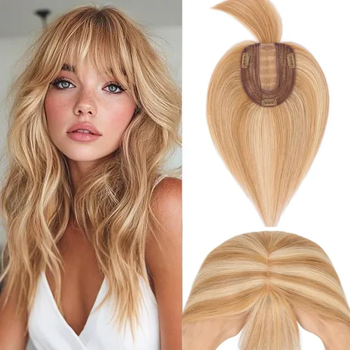 Miniatura 27 de Rich Choices Pelucas con topper de cabello para mujeres, cabello humano real 100% Remy, sin flequillo, para mujeres con adelgazamiento en la parte