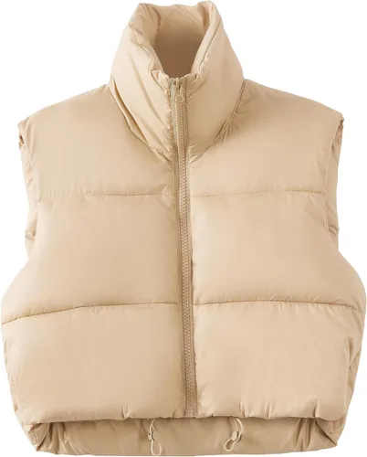 Chaleco corto acolchado para invierno para mujer, ligero, sin mangas, chaleco acolchado para exteriores