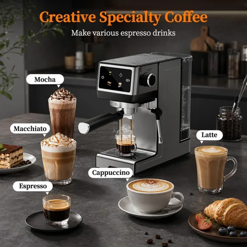 Miniatura 7 de Máquina de espresso de 20 bares con preparación de café caliente y frío rápido, cafeteras de acero inoxidable, máquina de capuchino y latte