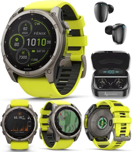 Miniatura 29 de Garmin Fenix 8 – 2 pulgadas, reloj inteligente multideporte GPS AMOLED, zafiro, titanio con banda de silicona naranja brillante/grafito, linterna