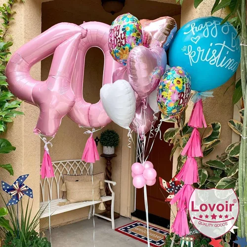 Miniatura 7 de Globos de 40 pulgadas color rosa bebé número 0 de gran tamaño jumbo de papel de aluminio Mylar para helio rosa claro para niñas, suministros