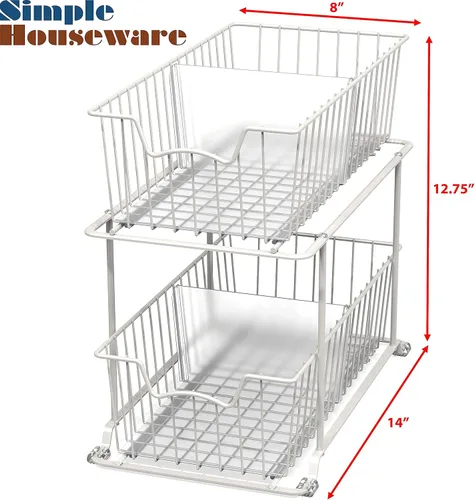 Miniatura 2 de Simple Houseware Organizador de Cajón de Canasta de Alambre de Gabinete de 2 Niveles, Blanco