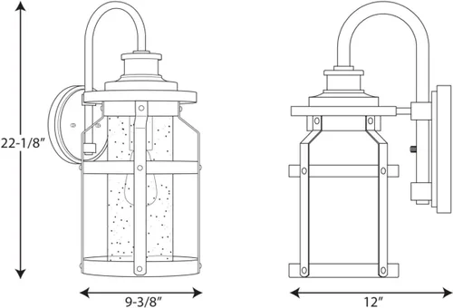 Miniatura 6 de Progress Lighting Haslett Collection - Farol de pared grande con 1 luz de cristal transparente con textura de color negro
