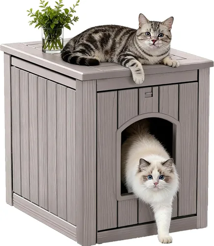 Miniatura 7 de Casa para gatos al aire libre, resistente a la intemperie, con garra, para gatos interiores y exteriores, resistente a la intemperie, material Café