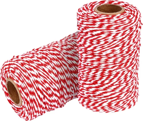 Miniatura 26 de Cuerda de algodón para panaderos: 2 rollos de cordel para envolver regalos de manualidades, hilo de oro de 656 pies, hilo blanco para cocina 24