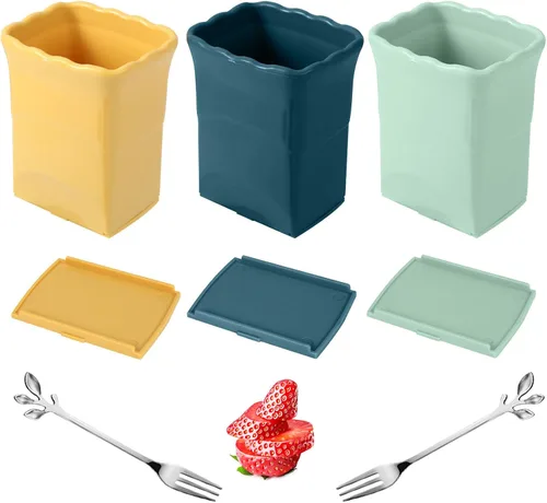 Paquete de 5, 3 rebanadoras de tazas con 2 tenedores de hojas de acero inoxidable, cortador de fresa, cortador de frutas y plátanos, cortador de
