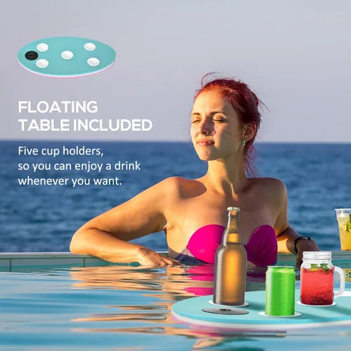 Miniatura 4 de Soozier Tapete flotante de lirio de 12 x 5 pies con mesa portavasos, tapete de agua portátil enrollable de 3 capas para 2-3 personas, en lago, río