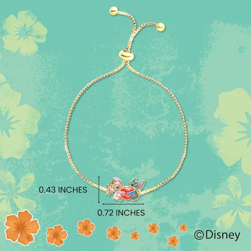 Miniatura 4 de Disney Pulsera de puntada y corazón de ángel para mujer, pulsera de puntada ajustable chapada en flash de 18 quilates, con licencia oficial, Latón