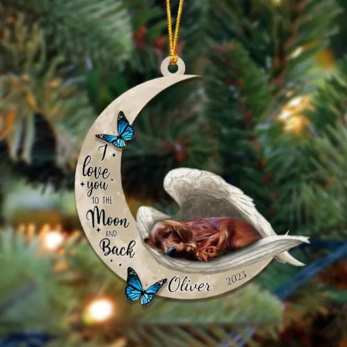Miniatura 94 de Adorno colgante personalizado de ángel durmiendo en la luna, perro sabueso afgano, nombre personalizado, acrílico impreso en 2D plano – cumpleaños
