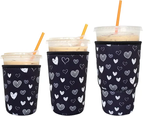 Miniatura 12 de Paquete de 3 fundas reutilizables para café helado - Xumbtvs funda aislante para bebidas frías, soporte de taza de café de neopreno (negro)