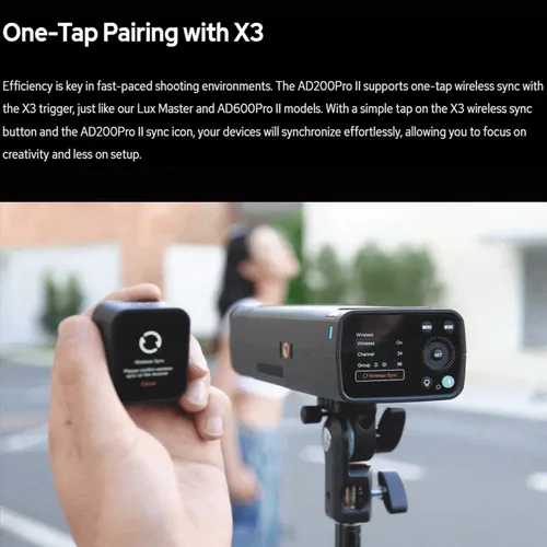 Miniatura 4 de Godox AD200 Pro II 2.4G Pocket Flash Strobe con disparador de flash X3C para cámaras Canon, 500 flashes de potencia completa, reciclaje