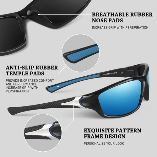 Miniatura 4 de WEAROYO - Gafas de sol polarizadas deportivas para hombres y mujeres, gafas de pesca y conducción rectangulares, protección UV400 C Negro Azul