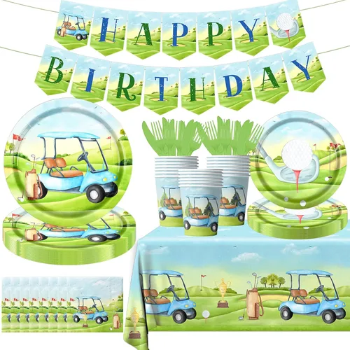 Decoraciones de cumpleaños de golf, suministros de fiesta deportiva de golf, incluye servilletas desechables y platos llanos de golf, decoraciones