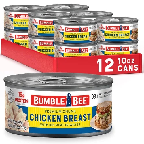 Miniatura 11 de Bumble Bee Pechuga de Pollo Premium con Carne de Costilla, Trozos en Agua, Lata de 10 oz - 19g de Proteína por Porción - Sin Gluten, Apto para Keto
