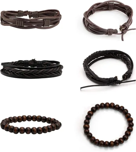 Miniatura 2 de MILAKOO 6 pulseras de cuero trenzado punk para hombres y mujeres, pulseras ajustables
