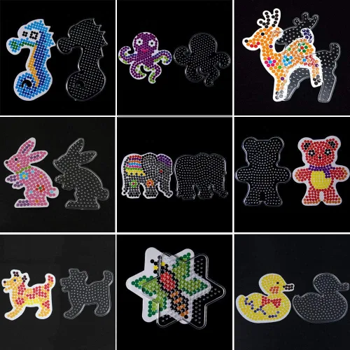Miniatura 8 de 15 tableros de cuentas fusibles de 0.197 in, tableros de plástico transparente con 15 tarjetas coloridas, 4 pinzas y 15 cuerdas para colgar