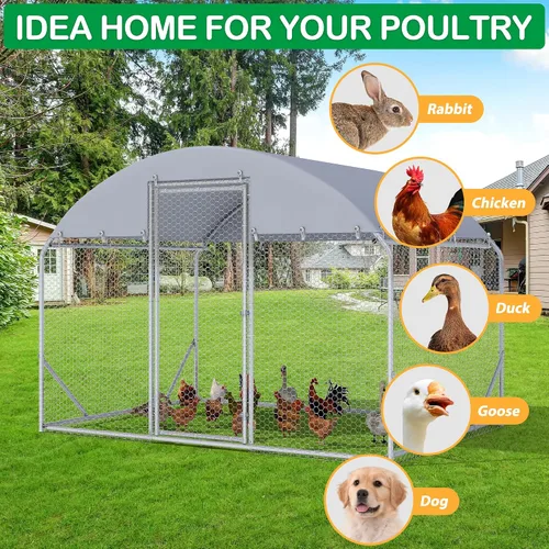 Miniatura 6 de Gallinero de metal grande, corralito con cubierta impermeable, jaula para aves de corral con techo de cúpula para exteriores, patio trasero, granja