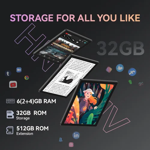 Miniatura 4 de HNVHNV Tablet de 10 pulgadas Android 13, 6 GB RAM 64 GB ROM, procesador Quad-Core, pantalla táctil LCD de 1280x800, WiFi, GMS, cámara dual