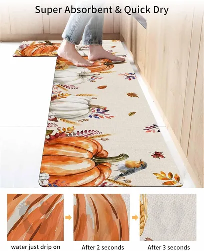 Miniatura 4 de Tapete de baño vintage con diseño de calabazas para bañera, antideslizante, de secado rápido y absorbente, con tierra de diatomeas, para fregadero