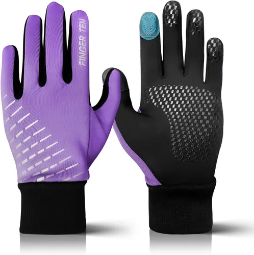 FINGER TEN Guantes de invierno para pantalla táctil para niños y niñas, guantes térmicos para clima frío, guantes ligeros y cálidos para pantalla