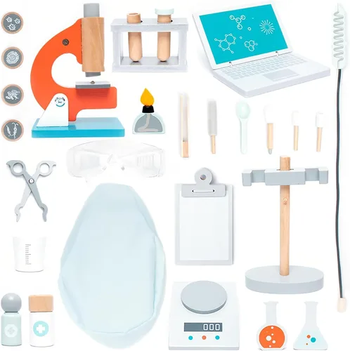 UMU® Kit de experimento científico de madera para niños, disfraz de médico para niños de 3 a 5 años, disfraz de científico y juguetes de juego de