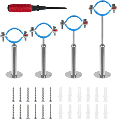 Miniatura 11 de 2 unidades de soportes de tubo para montaje en pared y en techo, de acero inoxidable 304, adecuados para tubos con diámetro exterior de 1-1/2