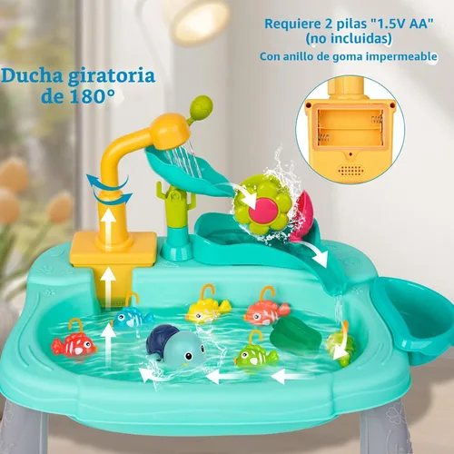 Miniatura 3 de STBEIMEIMY Fregadero de Juego para Niños con Agua Corriente, Mesa de Agua Mini, Juguetes de Agua, Grifo Mejorado y Platos de Juego, Juguete