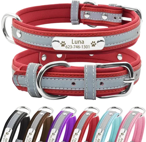 Miniatura 13 de Collares reflectantes personalizados para perros con acolchado de neopreno, collar de perro grabado personalizado con placa de nombre para perros