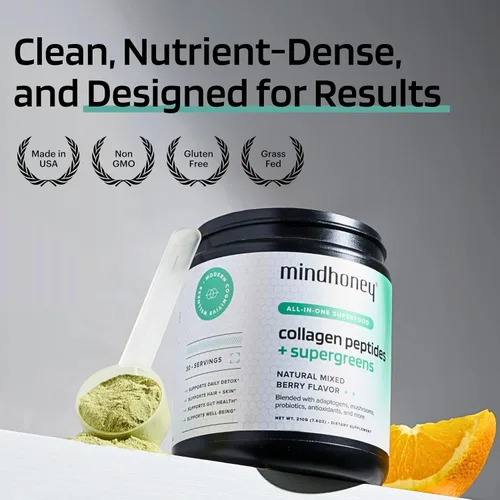 Miniatura 7 de MINDHONEY Péptidos de colágeno + súper verdes Polvo de superalimento todo en uno de primera calidad Salud intestinal, desintoxicación, cabello