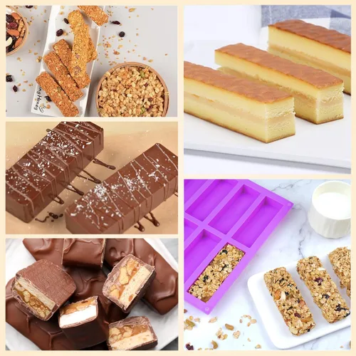 Miniatura 6 de Moldes rectangulares de silicona para barra de granola (8 cavidades), molde para hornear barras de chocolate de 1 pulgada de profundidad