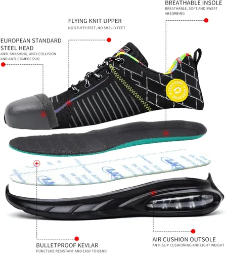 Miniatura 5 de Men Women Safety Shoes Indestructible Steel Toe Shoes Puncture Proof Non Slip Work Shoes Lightweight Work Sneakers Air Cushion Warehouse Industry