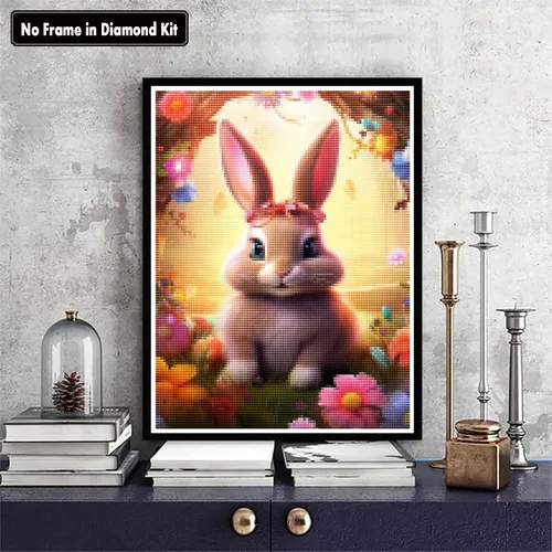 Miniatura 2 de Zariocy Kits de arte de diamantes 5D para adultos, conejo, pintura de diamantes de bricolaje, arte de animales, flores redondas, taladro completo