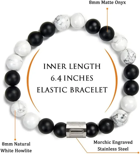 Miniatura 2 de Morchic Pulsera elástica con cuentas de ónixhowlita blanca mate natural, unisex, 0.315 in, Gema