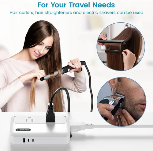 Miniatura 3 de BESTEK Convertidor de 220 V a 110 V con USB-C 35 W, adaptador de viaje universal, convertidor de corriente de Estados Unidos a Europa para alisador