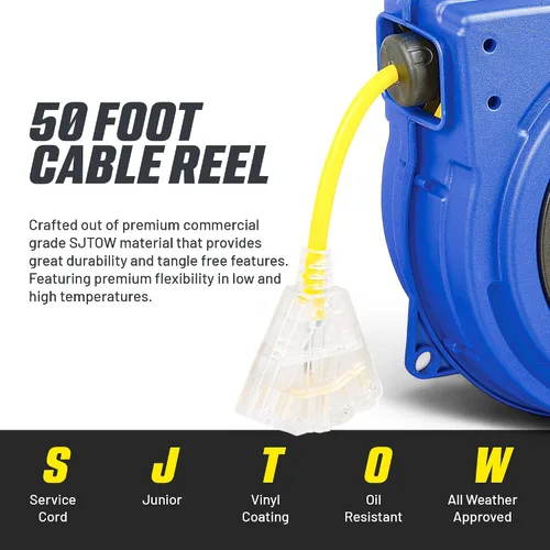 Miniatura 3 de Carrete de extensión Goodyear resistente, 40 pies, 12AWG/3C SJTOW, triple con conector con luz LED