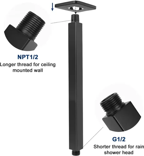 Miniatura 3 de NearMoon - Brazo de ducha montado en techo con brida, conexión universal 1/2 NPT, brazo de ducha recto cuadrado para cabezal de ducha de lluvia
