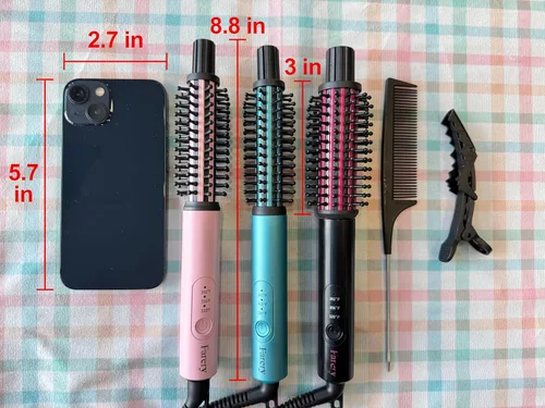 Miniatura 9 de Farery Mini cepillo térmico de 3 temperaturas ajustables, rizador de viaje para cabello corto de 1 pulgada, cepillo redondo calentado para rizos