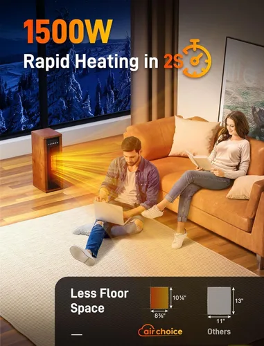 Miniatura 2 de Air Choice Calentador de espacio infrarrojo, calentador eléctrico portátil de 1500 W con control remoto y termostato, calentador de habitación