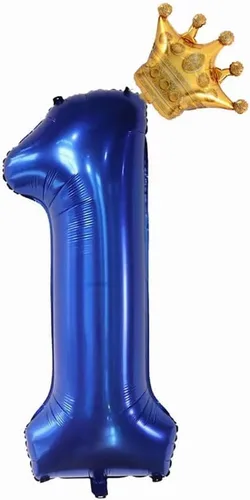 Globos de 40 pulgadas color azul marino con corona número 1, globo gigante grande con 1 globo de decoración de primer cumpleaños, suministros de