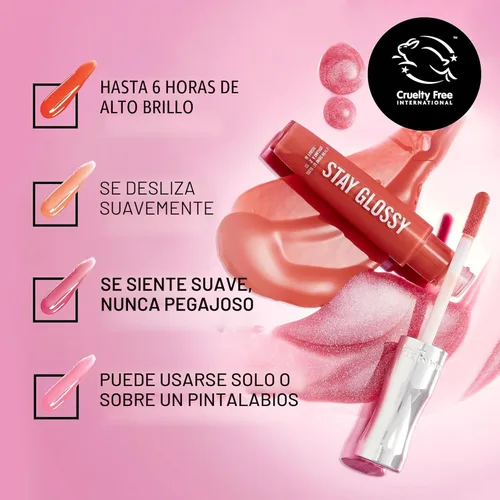 Miniatura 4 de Rimmel Stay Glossy Brillo de labios - Fórmula ligera y no pegajosa para color y brillo de labios - 130 Blushing Belgraves,.18oz Belgraves sonrojados