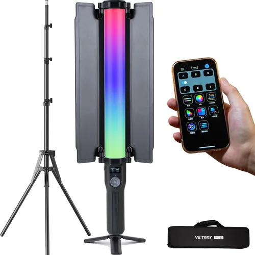 VILTROX Kits de varita de iluminación de video de fotografía de 18 W con soporte de trípode de 79 pulgadas de alto, palo de fotografía, varita de