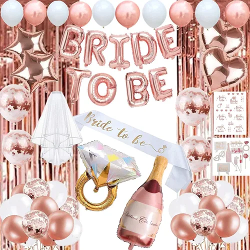 EFAILY Decoraciones para Despedida de Soltera - Kit de Decoración y Suministros para Fiesta Nupcial de Oro Rosa, Banda de Novia, Velo, Tatuajes