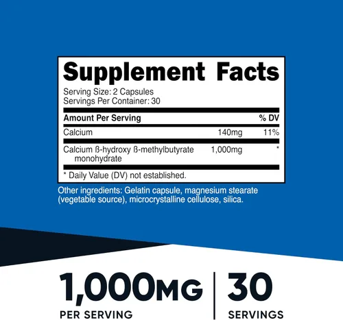 Miniatura 2 de Nutricost HMB (As Calcio Beta-hidroxi beta-metilbutirato) 1,000 mg, 60 cápsulas – 500 mg por cápsula, sin OMG, sin gluten, 30 porciones