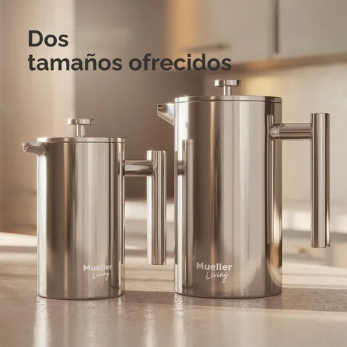 Miniatura 9 de Prensa francesa de doble pared, de acero inoxidable, con acabado de espejo (34 oz) 20% más resistente para café/té: Sistema multipantalla 100% sin