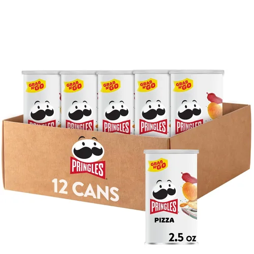 Pringles Papas fritas de patata, aperitivos para el almuerzo, aperitivos para llevar, Grab n' Go, pizza (12 latas)