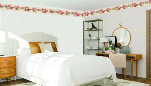 Miniatura 2 de Dundee Deco Papel tapiz para despegar y pegar DDAZBD9341 Damasco rosa verde flores de pared diseño retro, 15 pies x 7 pulgadas (15.0 ft x 7.0 in)