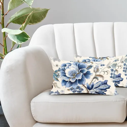 Miniatura 6 de Chinoiserie - Fundas de almohada de 20 x 12 pulgadas, fundas de almohada vintage de flores azules para primavera y verano, fundas de almohada